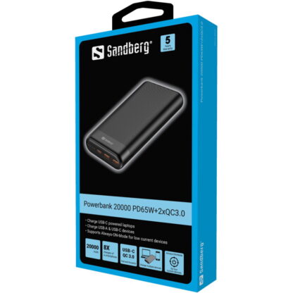 Sandberg Powerbank 20000 PD65W+2xQC3.0 5