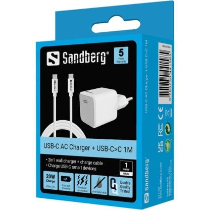 Sandberg USB-C AC Charger +USB-C>C 1M 5