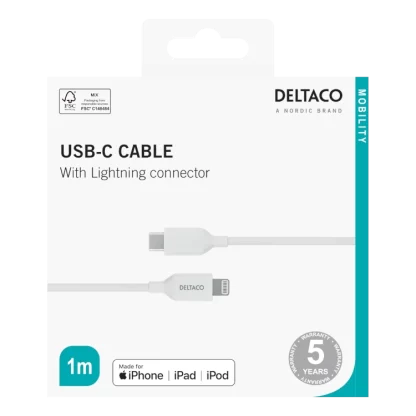 USB-C – Lightning-kaapeli 1m valkoinen 2