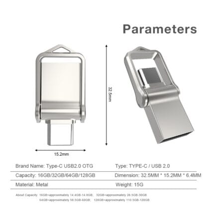 Pienikokoinen 128GB USB-C muisti OTG 3