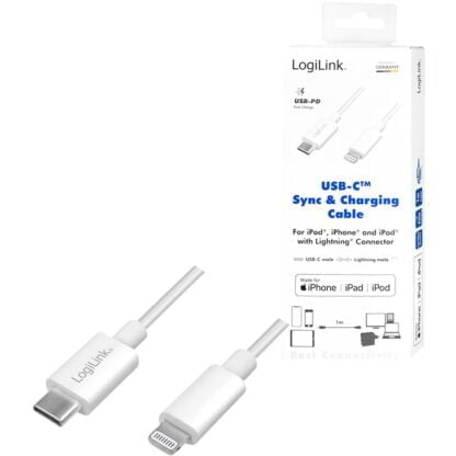 LogiLink Lightning – USB-C kaapeli 1m valkoinen 9