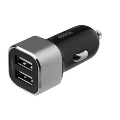 DELTACO USB-autolaturi 2xUSB-A 17W musta/hopea EOL 2