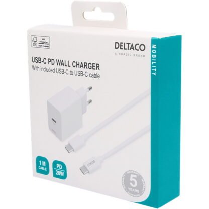 Deltaco USB-C PD -seinälaturi 20 W valkoinen 7