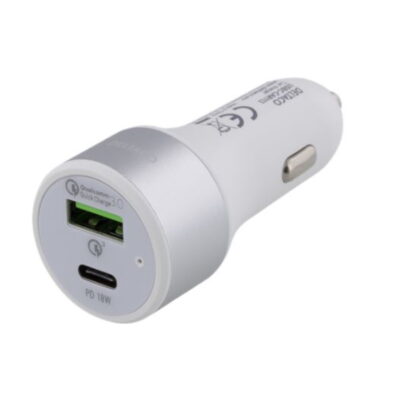 USB-autolaturi 12-18V USB-C USB-A 36W valkoinen 2