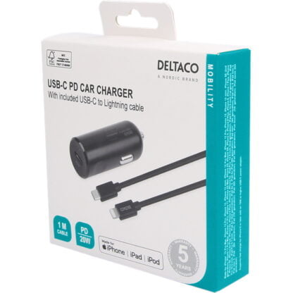 Deltaco 12/24V USB-C -autolaturi PD 20 W musta 6