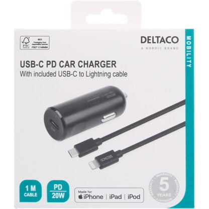 Deltaco 12/24V USB-C -autolaturi PD 20 W musta 7